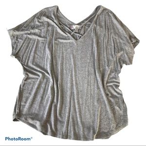 Gray Pink Rose Slouchy Short Sleeve Top L